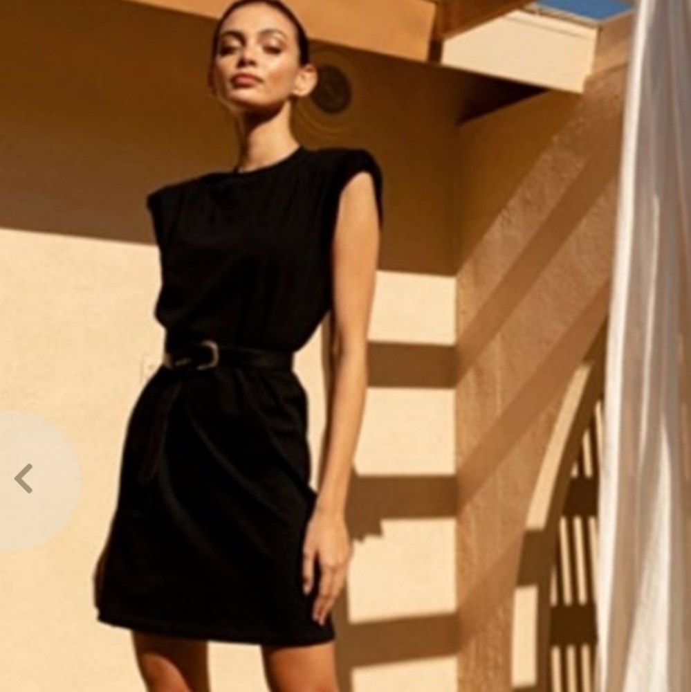 THE Range jersey padded black muscle mini dress crewneck in size Small NWT